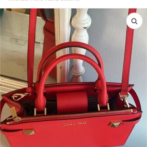 MICHAEL KORS KARLA SATCHEL RED PURSE